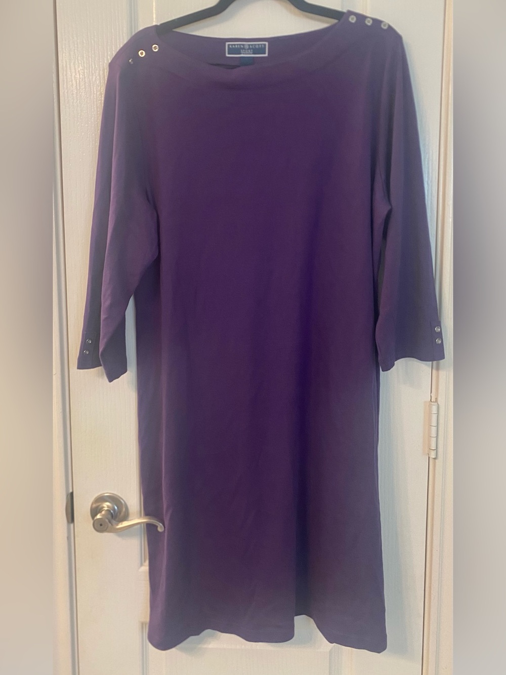 Karen Scott Purple Midi Shift Dress with Button Accents